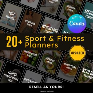 20+ Fitness Planners Bundle with PLR & MRR – Canva Editable Resell Rights Package