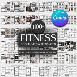 1100+ Fitness & Gym Instagram Templates with PLR & MRR – Canva Editable Social Media Kit