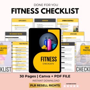 Fitness Checklist Printable with PLR Resell Rights – 30-Page Coaching Journal (Canva + PDF)